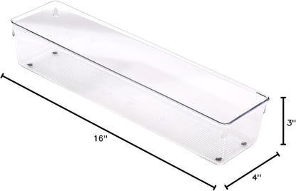 iDesign Recycled Plastic Drawer Organizer, Set of 2, The Linus Collection – 4" x 16" x 3", Clear Bins