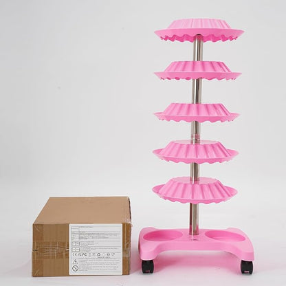 Nail Polish Trolley Display Stand, 5 Tiers Nail Polish Spinning Rack with Wheels, Hold up 120 bottles, Freestanding Nail Polish Storage Racks for Nail Salons, Home (Pink)