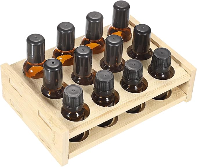 Hipiwe Essential Oils Racks Display Stand 12 Slots Essential Oil Bottle Organizer Tabletop Storage Rack for 15ml 10ml 5ml Bottles Rollerball Lipstick Holder Perfume Nail Polish Shelf