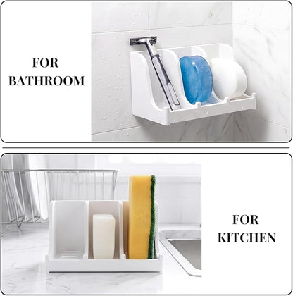 Soap Holder for Shower Wall, 3-Compartment Soap Dish for Shampoo, Conditioner and Body Soap, Fast Draining & Rust-Proof & Heavy Duty, Ultra-Strong Self Adhesive & Freestanding (White, No Label)
