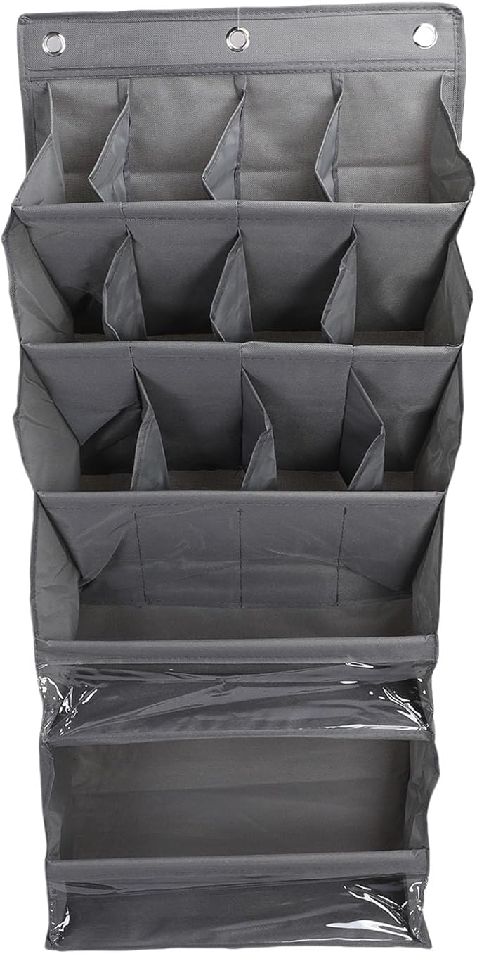 Over The Door Shoe Bag Space Saving Hanging Storage Holder Vertical Organizer with 16 Pockets for Closet Bathroom Dorm Entryway (Gray)