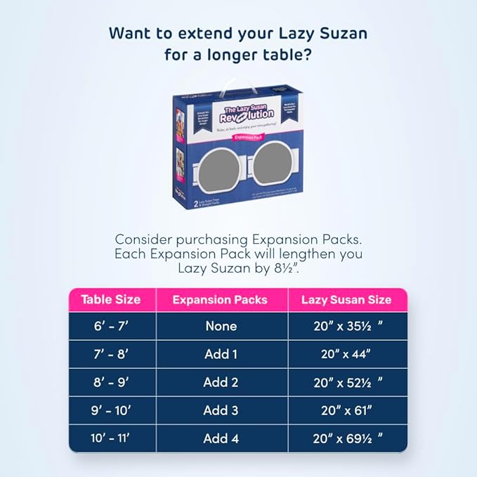 Light Gray- The Lazy Susan Revolution - The First Patented Lazy Susan Turntable Expandable for Rectangular & Oblong Tables - Kitchen & Dining Tables - Great Gift! Parties & Gatherings