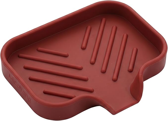 MicoYang Silicone Bathroom Soap Dishes with Drain Spout-Bathroom and Kitchen Sink Organizer,Sponge Holder,Dish Soap Tray,Perfect for Dispenser,Scrubber,Bottle,Cup on Sink or Counter-Red 4.9"×3.2"