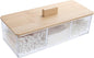 Wood Qtip Holder 3 Compartments Cotton Ball and Swab Holder Organizer with Lid,Jar for Cotton Rounds,Bathroom Containers,Clear Acrylic Desk Organizer for Makeup Pads,Cosmetics Bedroom