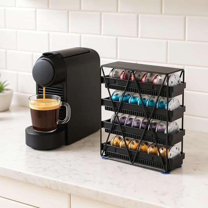 coffee Pod Holder 4 Tier Coffee Pod Holder For Countertop With 32 pods,Black 1pcs