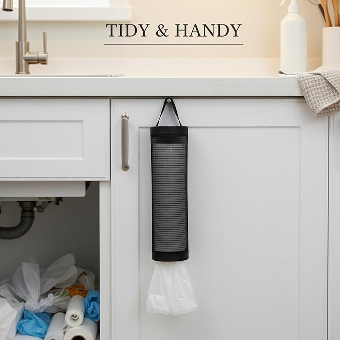 Hanging Garbage Bag Dispenser, Polyester Cabinet Door Organizer for Standard Rolls, 13-Inch Height (1 PC)