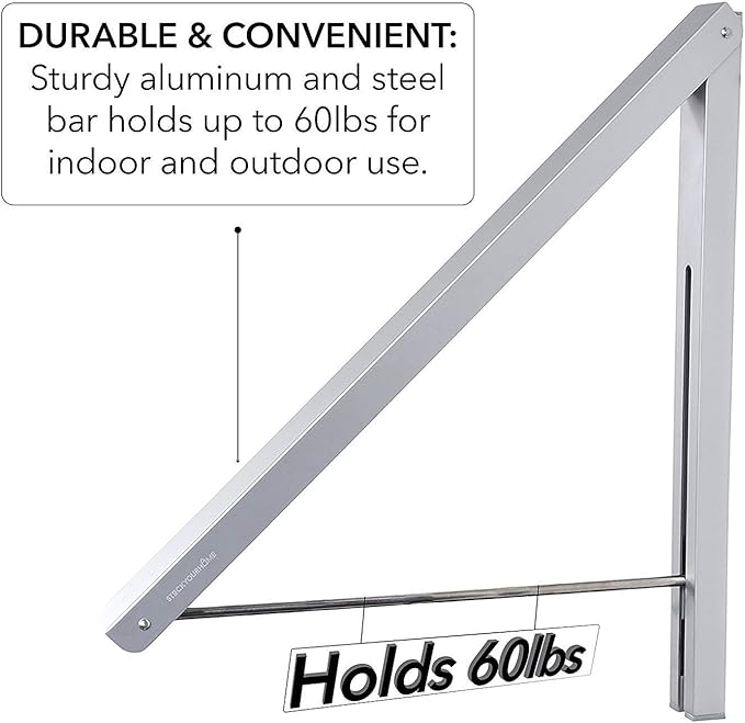 Single Foldable Clothing Rack, Wall-Mounted Retractable Clothes Hanger for Laundry Dryer Room, Hanging Drying Rod, Small Collapsible Folding Garment Racks, Dorm Accessories (Chrome)