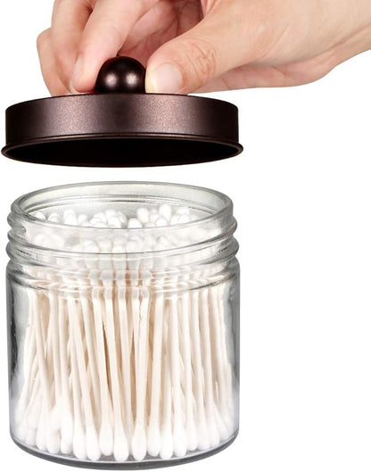 SheeChung Bathroom Organizers and Storage - 2Pack Qtip Holders Bathroom Canister Apothecary Jars for Cotton Swabs, Rounds, Balls, Qtips,Makeup Sponges, Flossers,Bath Salts - Bronze