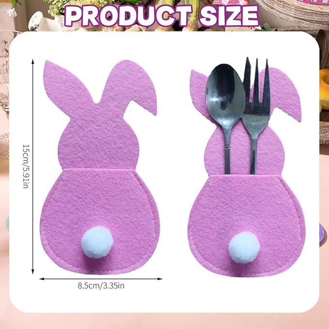 Easter Bunny Cutlery Bags Flatware Holder Bunny Shape Silverware Felt Utensil Cutlery Holders Pouch Bags Utensil Sleeve Pockets for Spring Birthday Table Place Settings Tableware Party Supplies 8Pcs