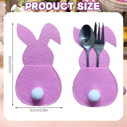 Easter Bunny Cutlery Bags Flatware Holder Bunny Shape Silverware Felt Utensil Cutlery Holders Pouch Bags Utensil Sleeve Pockets for Spring Birthday Table Place Settings Tableware Party Supplies 8Pcs