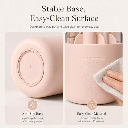 EACHY Makeup Brush Holder 360° Rotating with Dustproof Lid, Waterproof Material, 7 Compartments for Organized Storage, Stylish and Durable Design for Vanity (Pink)