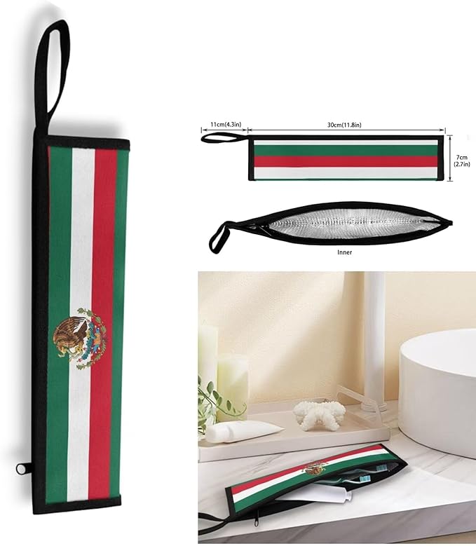 COEQINE Mexico Flag Themes Utensil Holder Case Fork Spoon Knife Organizer Tableware Storage Case With Zipper Handles Portable Lightweight Travel Outdoor Silverware Bags for Women Men Independence Day
