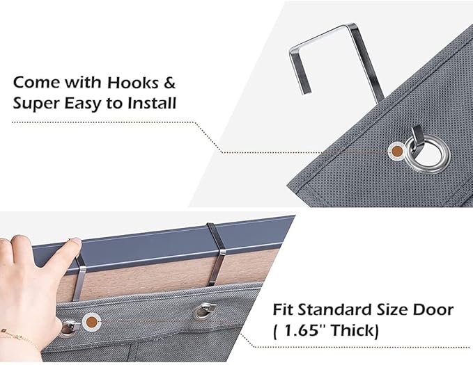 Over The Door Hanging Shoe Organizer Shoe Rack Hanger 24 Large Fabric Pockets Holder with 4 Sturdy Hooks (GREY)
