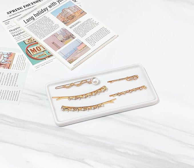 6.4" Porcelain Small Bathroom Tray, Ceramic Countertop and Vanity Tray for Cosmetics, Perfume, Jewelry, Candle - Kitchen Soap Tray for Kitchen Counter (White)