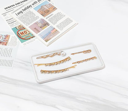 6.4" Porcelain Small Bathroom Tray, Ceramic Countertop and Vanity Tray for Cosmetics, Perfume, Jewelry, Candle - Kitchen Soap Tray for Kitchen Counter (White)