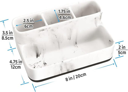 zccz White Marble Design Makeup Organizer - Bathroom Counter Storage for Toothbrushes and Cosmetics - Anti-Slip Cabinet Holder with 4 Compartments - Ideal Vanity Accessory for Organizing Essentials