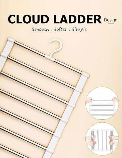 SEVEN LUCKY LIGHT 6 Tier Pants Hangers Space Saving up to 80%, 3 Packs Cloud Ladder Vertical Hangers for Pants, Leggings, Organizers for Apartment & Small Wardrobe Storage, Dorm Room Essentials