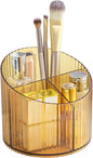 DASITON 3 Slots Makeup Brush Holder, Acrylic Makeup Brush Cup, Vintage Striped Make Up Brush Holder for Vanity Decor, Bathroom Countertops, Desk Storage Container, Cosmetic Display Cases (Yellow)