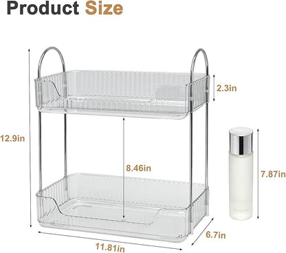 Bathroom Counter Organizer, Makeup Organizer for Vanity, Skincare Organizers Shelf - Tierd Perfume Organizer for Bathroom Dresser Vanity (Clear, 2-Tier)