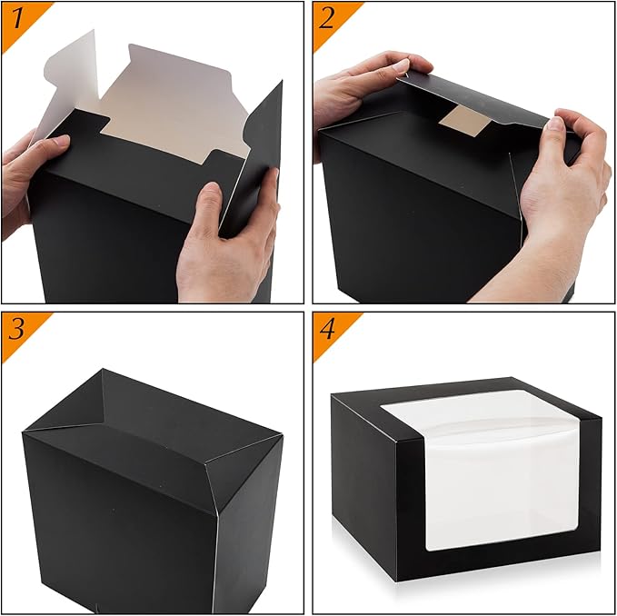 LADYBRO Black Gift Boxes with Window Display for Hat Storage Containter for Baseball Caps (Fitted, Snapbacks, Trucker) 7.8" x 7.8" x 4.8", 10 Pack