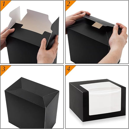 LADYBRO Black Gift Boxes with Window Display for Hat Storage Containter for Baseball Caps (Fitted, Snapbacks, Trucker) 7.8" x 7.8" x 4.8", 10 Pack