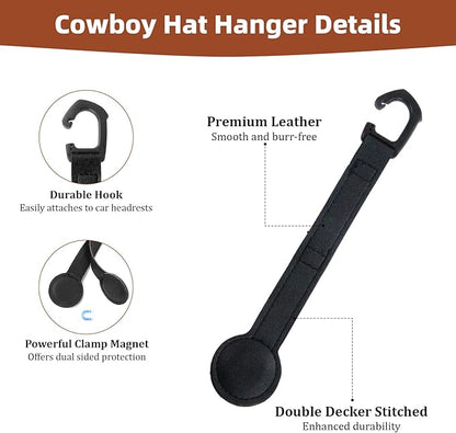 2 Pack Magnetic Cowboy Hat Holder for Truck, Space Saving Cowboy Hat Hanger, Magnetic Hat Clip for Trucks and Suvs, For Baseball Caps, Cowboy Hats and Other Hats Requiring Shape Retention