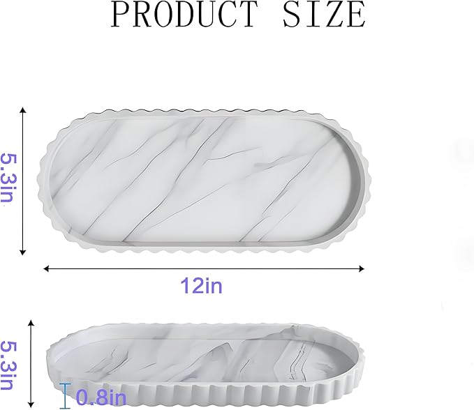 Silicone Vanity Tray Organizer 12"x5.3" White Marble Lace Edge for Countertop Catchall for Perfume Candles Jewelry Dish Perfume Trays for Vanity Bathroom Decorative Tray for Kitchen Counter