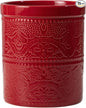 FUN ELEMENTS Kitchen Utensil Holder, 7.2" Super Large Utensil Crock Heavy and Stable Lace Emboss Ceramic Utensil Holder for Kitchen Counter (Christmas Red)