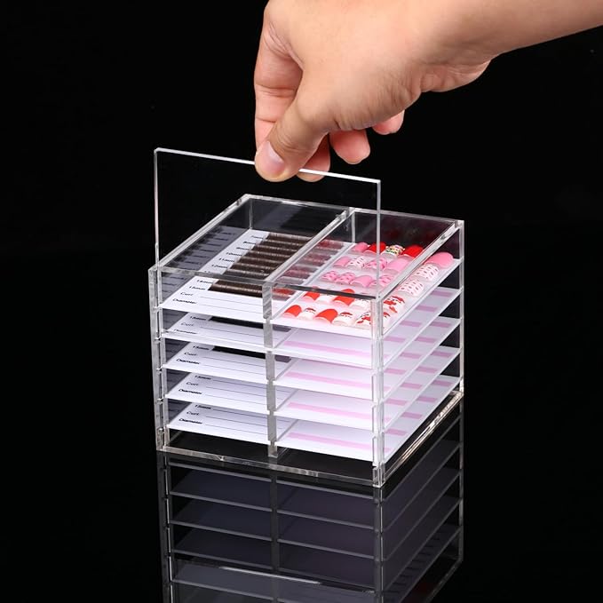10 Layers Acrylic Lash&Nail Extensions Storage Organizer,Cosmetic Makeup Container Box,Clear Case Cabinet Display
