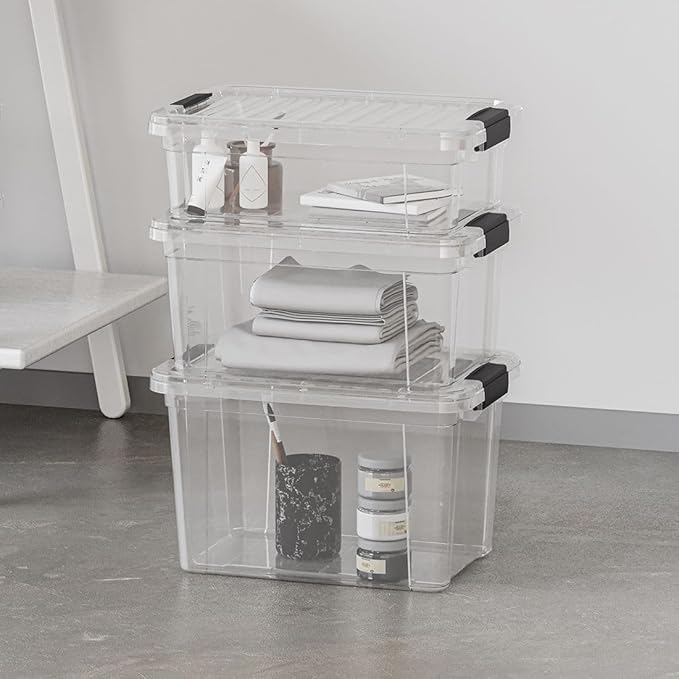 Superio Deep Storage Organizer Bin with Lid X-Deep Small Clear Storage Box with Latch for Home, Kitchen, Garage- Store, Food, Supplies, and Hair Accessories (4.75 Quart)