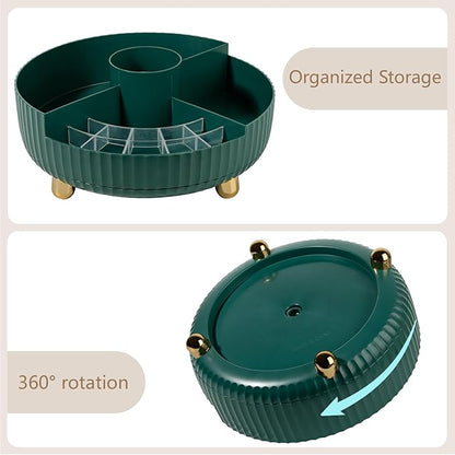 Anyoifax Makeup Perfume Organizer Tray with Divider 360 Degree Rotating Lazy Susan Skincare Lotion Organizer Spinning Cosmetics Storage for Dresser, Vanity, Bathroom Countertop, Large Teal Green