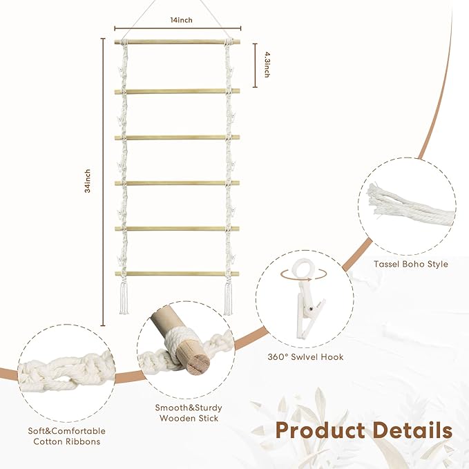 Macrame Claw Clip Organizer with Hooks, Hanging Hair Clip Holder and Storage for Women Girls, Wall, Door, Closet