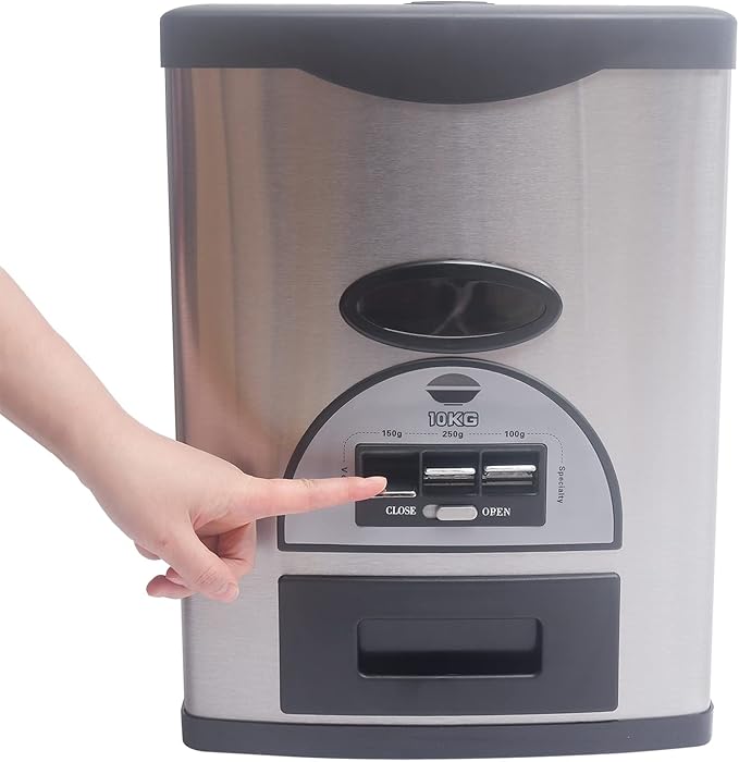 Auto Rice Dispenser,Grain Dispenser Storage Box,10kg/22lb Large Capacity Stainless Steel Rice Storage Container for Kitchen,Dining Room(Grey, Black)