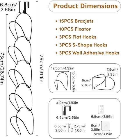 LINFIDITE 15 Pack Hat Rack Hanger Holder Organizer Closet Hanging Baseball Cap Display Storage Rack for Scarves Handbags Towels Clothes Ties Over Door Wall Mounted w Hanging Hook Black