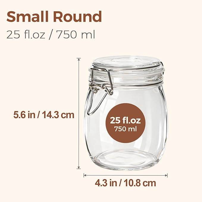 ComSaf 6-Pack 25oz Round Glass Mason Jars with Lids, Airtight Canning Jars for Preserving & Pickling, Multi-Purpose Storage Containers for Kitchen, Bathroom & Laundry, Ideal Housewarming Gift Set