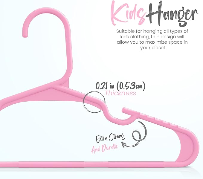 Utopia Home 20 Pack Kids Hangers - 11.5 Inch Plastic Baby Hangers for Closet - Children Hanger for Clothes - Infant Hanger for Closet - Everyday Standard Use (Baby Pink)