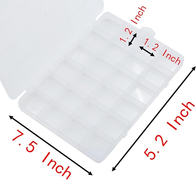 24 Grids 7.5 Inch x 5.2 Inch Fixed Clear Plastic Jewelry Organizer Storage Box Jewelry Earring Tool Containers (1)