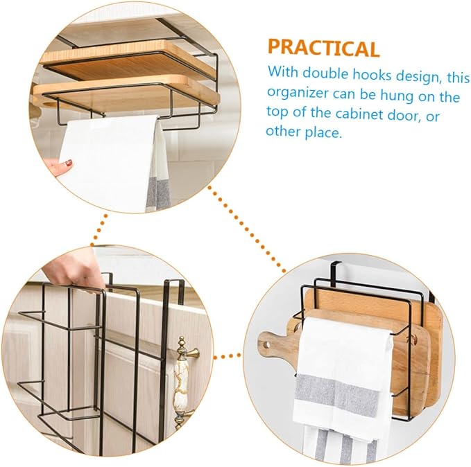 PRETYZOOM Door Organizer Rack Set 2Pcs Cabinet Door Storage Solution Iron Towel and Cutting Board Holder Space-Saving Kitchen Organizer for Small Spaces