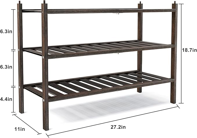 Dranixly Shoe Rack, 3-Tier Bamboo Stackable Shelf Storage Organizer, Stand for Closet, Entryway, Hallway, Bathroom and Living Room（Mocha）
