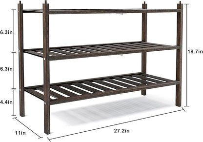 Dranixly Shoe Rack, 3-Tier Bamboo Stackable Shelf Storage Organizer, Stand for Closet, Entryway, Hallway, Bathroom and Living Room（Mocha）