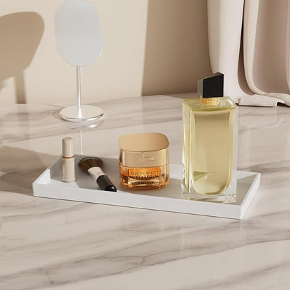 Vanity and Bathroom Tray, 11.8" ABS Countertop Organizer,Waterproof Vanity Tray for Toilet Tank,Perfume,Soap,Keys,Bathroom Accessories,Kitchen and Bath Trays,Non Slip Small Trays,White,2 Pack
