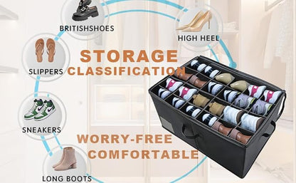 12-24 compartment adjustable shoe cabinet storage box with transparent dust cover, foldable and stackable, saving space, large capacity, ideal for bedrooms and dormitories.