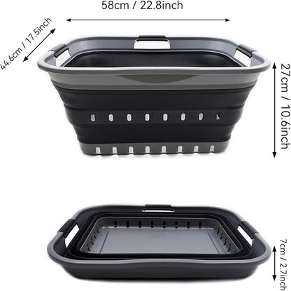 SAMMART 42L Collapsible Plastic Laundry Basket - Foldable Pop Up Storage Container/Organizer - Space Saving Hamper/Basket (1, Grey/Black)