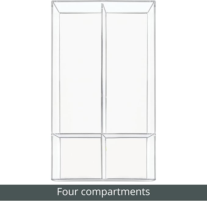 mDesign Plastic Divided Makeup Organizer Holder Tray for Bathroom Drawer, Vanity, Countertop Storage - Cosmetic Organization Holds Palettes, Brushes, Accessories - Lumiere Collection - Clear