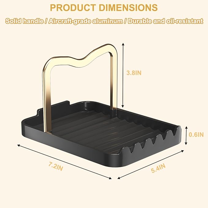 Stainless Steel Pot Lid Holder - Kitchen Organizer & Utensil Storage Rack with Detachable Drain Tray, Non-Slip Anti-Rust Countertop Space Saver for Spoons, Spatulas, Ladles, Tongs, Black Gold