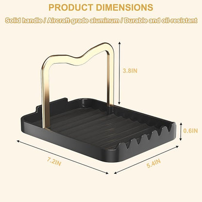 Stainless Steel Pot Lid Holder - Kitchen Organizer & Utensil Storage Rack with Detachable Drain Tray, Non-Slip Anti-Rust Countertop Space Saver for Spoons, Spatulas, Ladles, Tongs, Black Gold