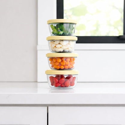 8-Piece Glass Food Storage Containers Set (4 Containers + 4 BPA-Free Lids) | 1-Cup, Leakproof | Microwave, Freezer, Oven & Dishwasher Safe | Ideal for Meal Prep & Pantry Organization, Yellow