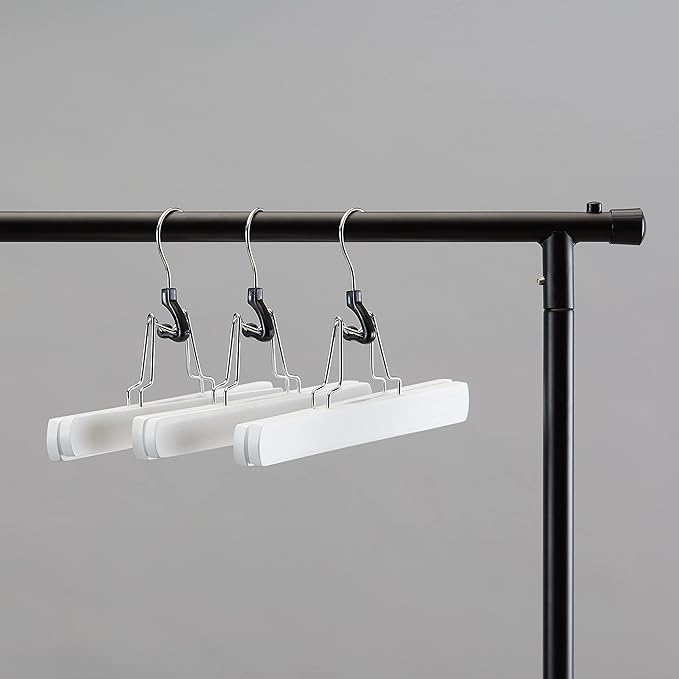 Amazon Basics Wooden Pants Hangers Closet Organizer, White, 10-Pack