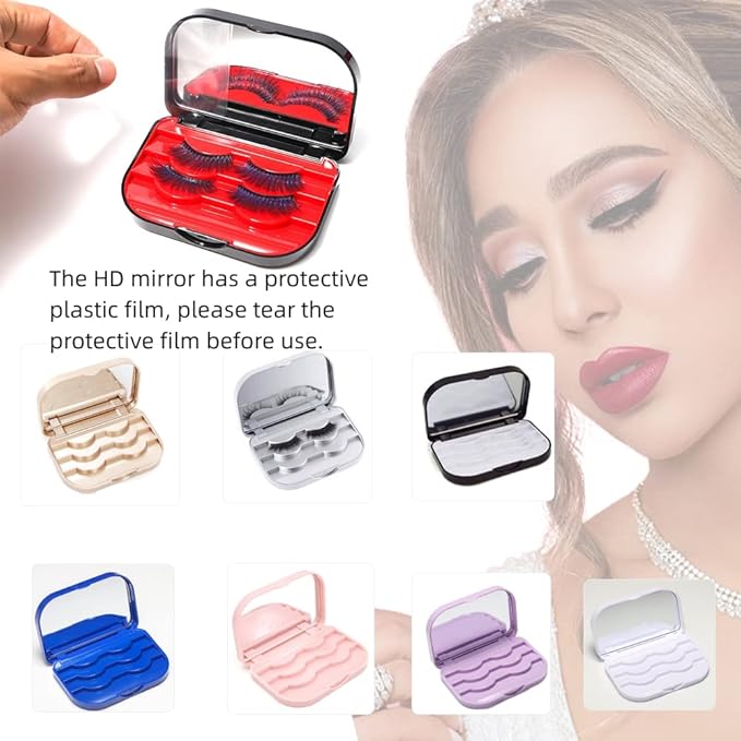 3 Tier Eyelash Storage Case Lash Dime Organizer Holder Box with Mirror Makeup Cosmetic Travel Case Empty False Lash Container (Purple)