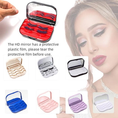 3 Tier Eyelash Storage Case Lash Dime Organizer Holder Box with Mirror Makeup Cosmetic Travel Case Empty False Lash Container (Purple)